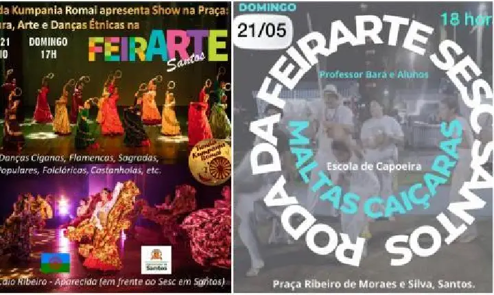 FeirArte de Santos será animada por dança cigana e capoeira no domingo