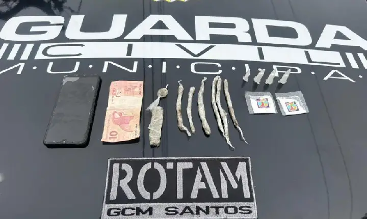 Guarda Municipal de Santos detém foragido da justiça e adolescente por tráfico de drogas